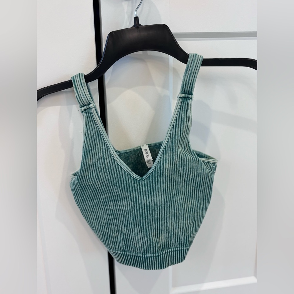 Zenana Outfitters Ribbed V-Neck Cropped Tank - Sage